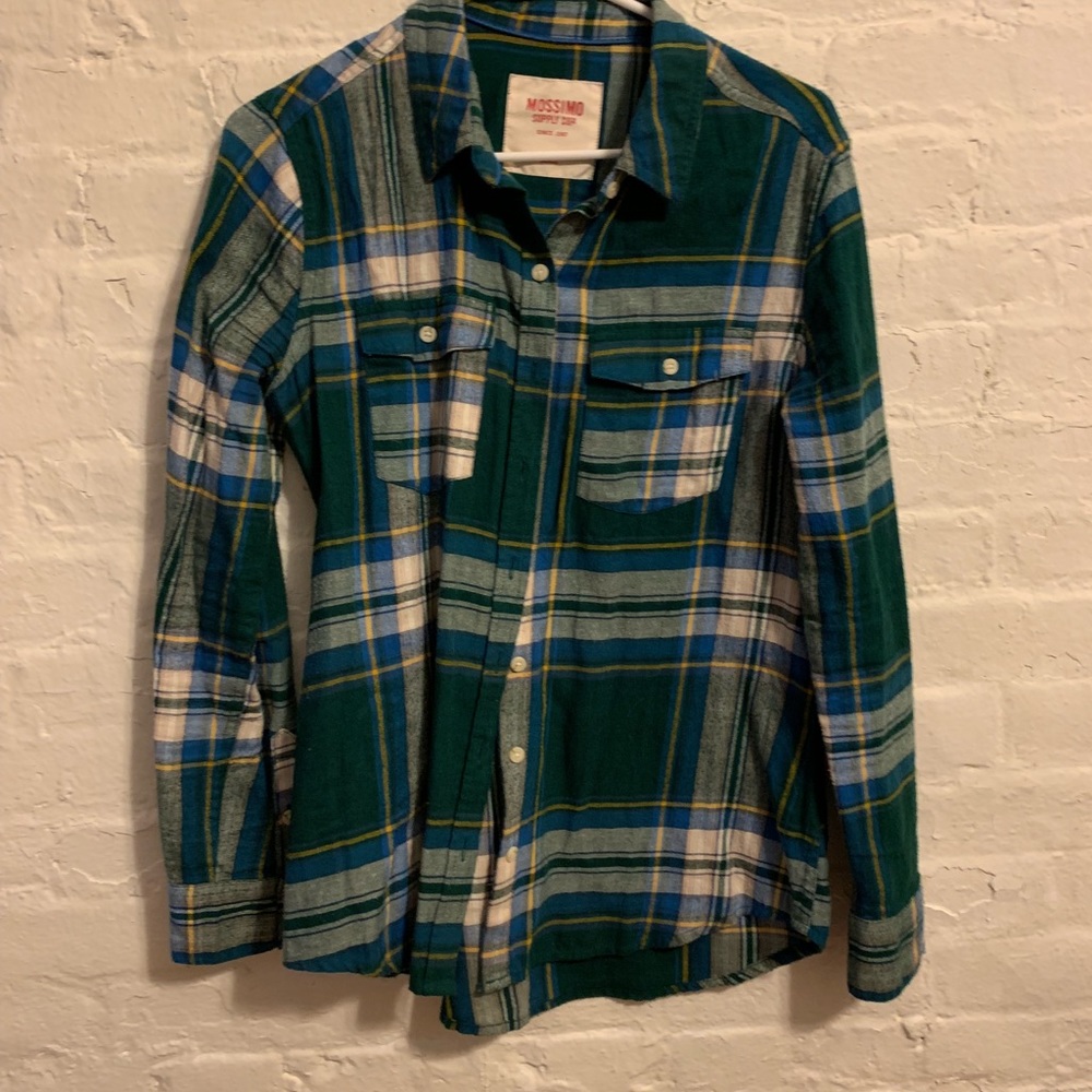 Mossimo Green Plaid Button Down Shirt